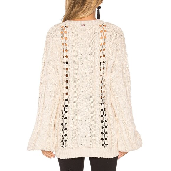 FOR LOVE & LEMONS KNITZ Wythe Bell Sleeve Sweater L Oversized Loose Weave Cream - Picture 2 of 14